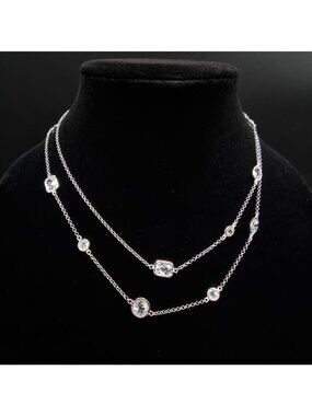 NVDR 925 Sterling Silver Long Necklace With Cubic Zirconia